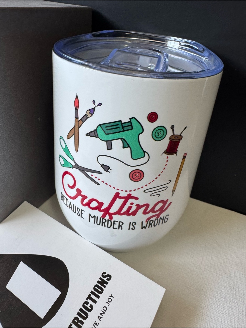 NEW ‘Crafting Because Murder Is Wrong’Insulated Travel Tumbler w/ Gift Box